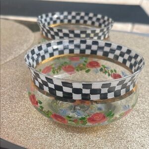 2 VTG Floral and Checkered Glass Bowls
